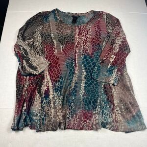 Ali Miles Textured Tunic Shirt 3/4 Sleeve Abstract Artsy Lagenlook Boho Top 1X